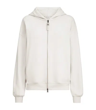 Brunello Cucinelli Cotton Zip-up Hoodie In White