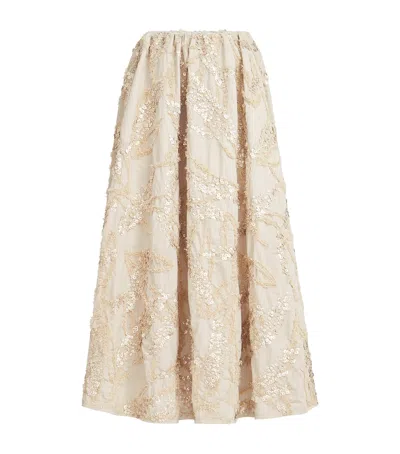 Brunello Cucinelli Cotton-blend Embroidered Midi Skirt In Grey