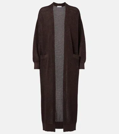 Brunello Cucinelli Cotton-blend Lamé Cardigan In Brown