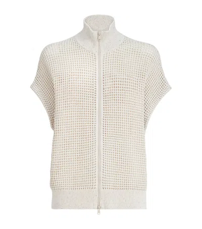 Brunello Cucinelli Cotton-blend Short-sleeve Cardigan In Beige
