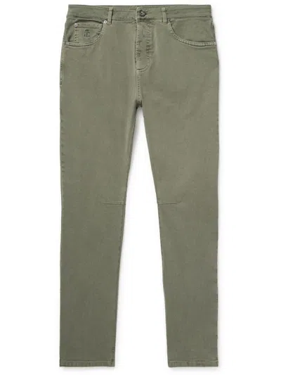 Brunello Cucinelli Cotton-blend Straight Leg Trousers In Green