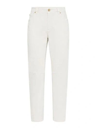 Brunello Cucinelli Cotton-blend Straight Leg Trousers In White
