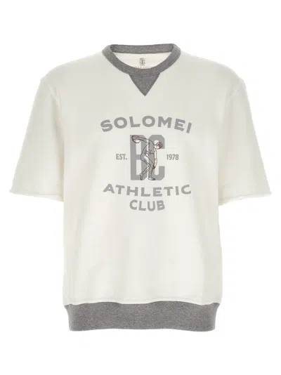 Brunello Cucinelli Cotton-linen Athletic Print Sweatshirt In Cream