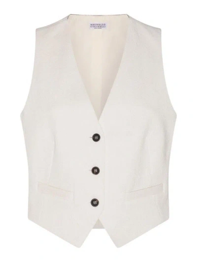 Brunello Cucinelli Cotton-linen Blend Vest In Neutral