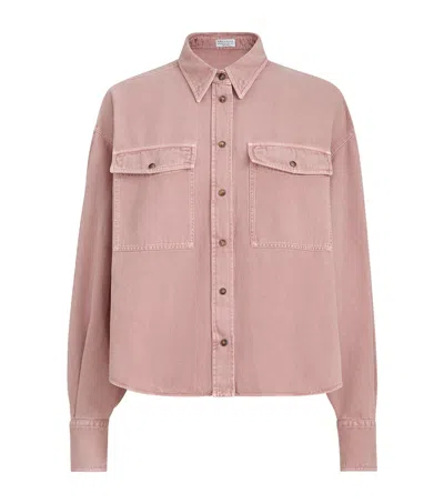 Brunello Cucinelli Cotton-linen Garment-dyed Shirt In Pink