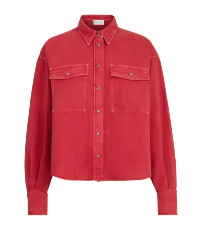 Brunello Cucinelli Cotton-linen Garment-dyed Shirt In Red
