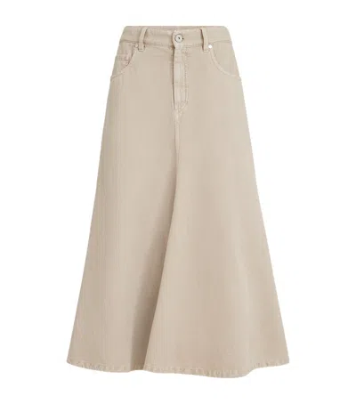 Brunello Cucinelli Cotton-linen Midi Skirt In Brown