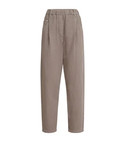 Brunello Cucinelli Cotton-linen Straight Trousers In Brown