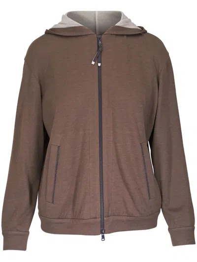 Brunello Cucinelli Cotton-silk Blend Hooded Cardigan In Brown