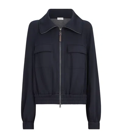 Brunello Cucinelli Cotton-silk Interlock Cardigan In Blue