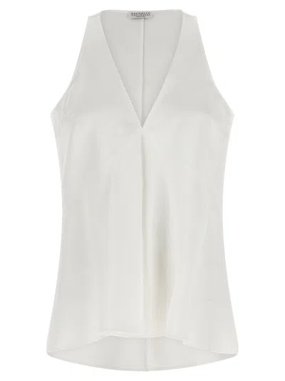 Brunello Cucinelli Cotton-silk Satin Tank Top In White