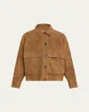 Brunello Cucinelli Brown Jacket With Classic Collar In Suede Woman In Beige