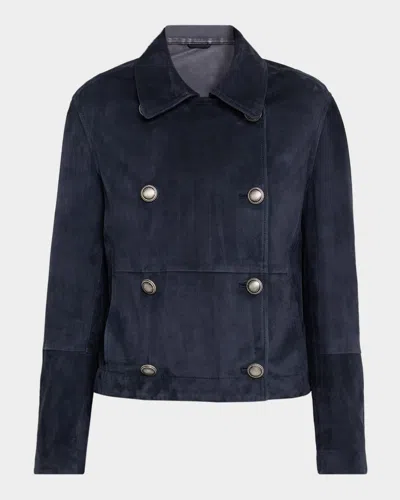Brunello Cucinelli Couture Suede Double-breasted Short Trench Jacket In Black