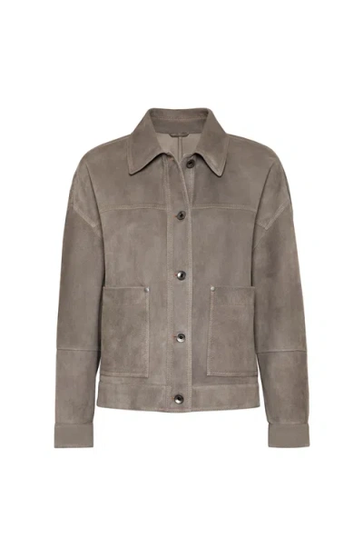 Brunello Cucinelli Couture Suede Jacket In Gray