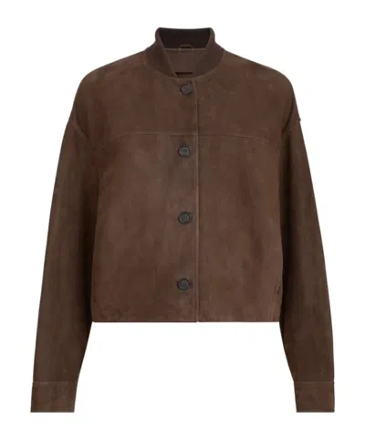 Brunello Cucinelli Couture Suede Outerwear Jacket With Monili In Brown