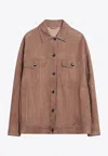 Brunello Cucinelli Brown Leather Overshirt Jacket In Brown