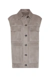 Brunello Cucinelli Grey Suede Leather Vest In Taupe