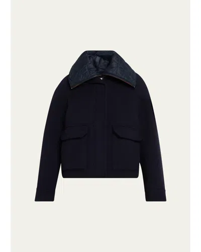 Brunello Cucinelli Couture Wool Coat With Detachable Padding In Blue