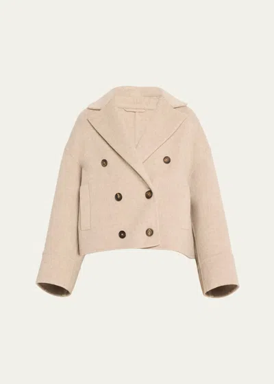 Brunello Cucinelli Couture Wool Short Peacoat In Neutral