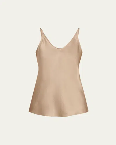 Brunello Cucinelli Cowl Backless Silk Cami Blouse In Brown