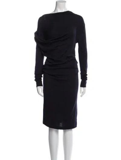 Pre-owned Brunello Cucinelli Cowl Neck Midi Length Dress In Blue