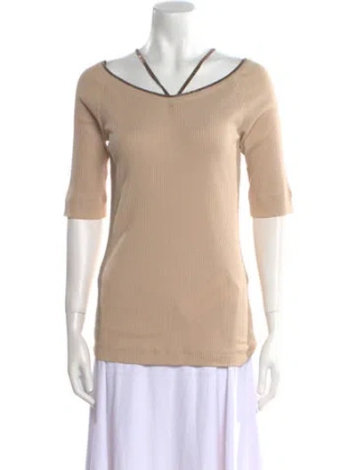 Pre-owned Brunello Cucinelli Cowl Neck Three-quarter Sleeve Top W/ Tags In Brown