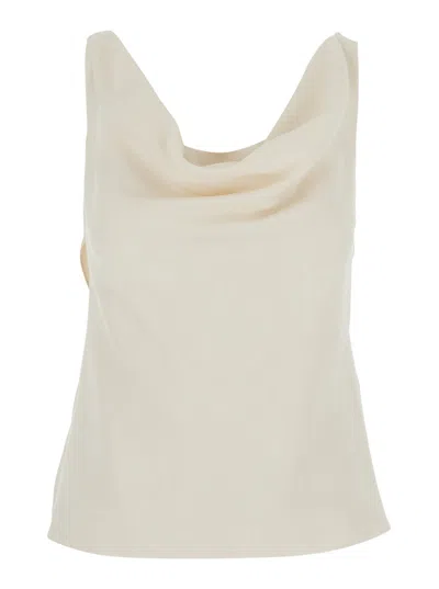 Brunello Cucinelli Cowl-neck Draped Viscose-linen Tank Top In White