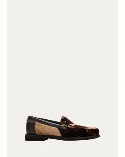 Brunello Cucinelli Cow-print Calf Hair Loafers In Brown