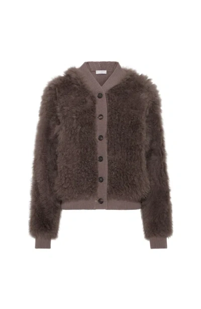 Brunello Cucinelli Cozy Shearling Cardigan In Brown