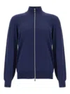 Brunello Cucinelli Light Cotton Cardigan With High Neck In Blue