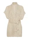 Brunello Cucinelli Linen And Silk Blend Cardigan In Beige