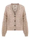Brunello Cucinelli Linen-blend Foliage Cardigan In Beige