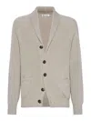 Brunello Cucinelli Ribbed Cotton Shawl Collar Cardigan In Gris Claro
