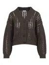 Brunello Cucinelli Brown Cotton Ribbed Net Cardigan