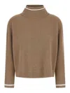 Brunello Cucinelli Ribbed Mock Neck Sweater With Contrast Trim In Brown