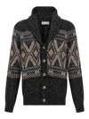 Brunello Cucinelli Geometric Jacquard Cardigan Sweaters And Cardigans Multicolor In Black