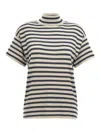 Brunello Cucinelli Sparkling Stripe Turtleneck Sweater In Cashmere And Silk In Multicolour