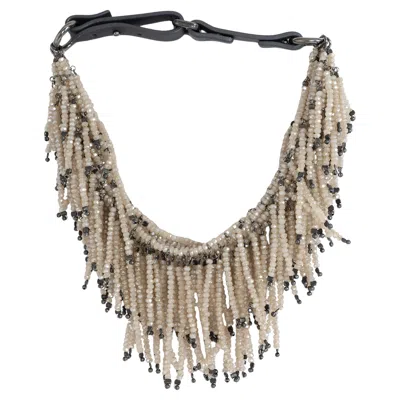 Pre-owned Brunello Cucinelli Cream & Black Monili Fringe Choker Necklace In White