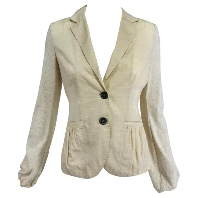 Pre-owned Brunello Cucinelli Cream Cotton & Linen Knit Button Front Jacket Xs In White
