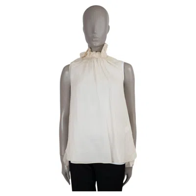 Pre-owned Brunello Cucinelli Cream Cotton Ruffled High Neck Voile Blouse Shirt S In White