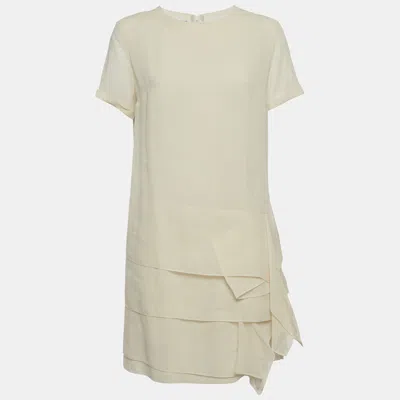 Pre-owned Brunello Cucinelli Cream Cotton Tired Mini Dress L In White