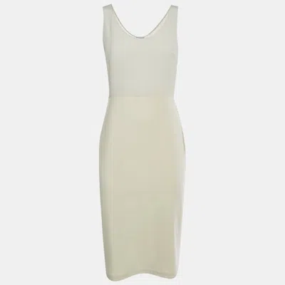 Pre-owned Brunello Cucinelli Cream Jersey And Silk Mini Dress M In White