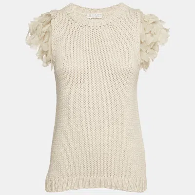 Pre-owned Brunello Cucinelli Cream Knit Sleeveless Top M In White