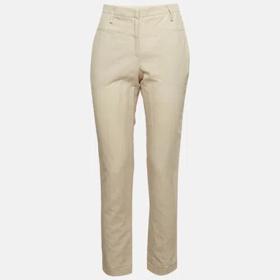 Pre-owned Brunello Cucinelli Cream Linen Blend Straight Fit Trousers M In White