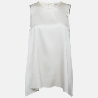 Pre-owned Brunello Cucinelli Cream Monili Embellished Satin Tank Top M In White