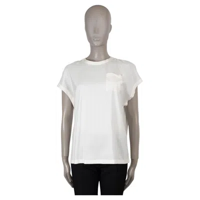 Pre-owned Brunello Cucinelli Cream Silk 2017 Monili Trim Striped Blouse Shirt M In White
