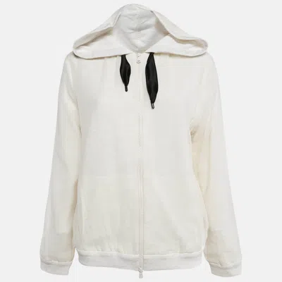 Pre-owned Brunello Cucinelli Cream Silk And Jersey Zip-up Hoodie L