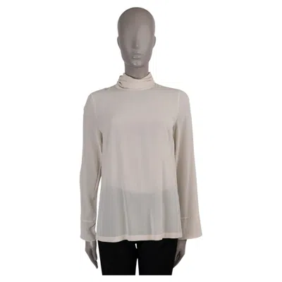 Pre-owned Brunello Cucinelli Cream Silk Monili Turtleneck Blouse Shirt S In White