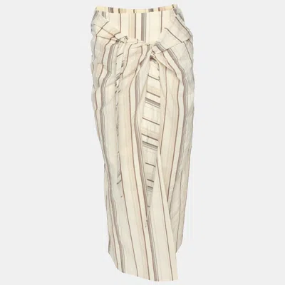 Pre-owned Brunello Cucinelli Cream Stripe Print Cotton Blend Long Skirt S