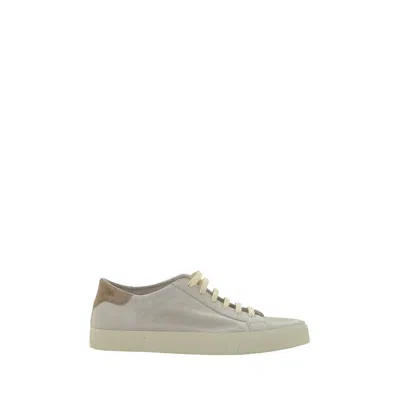 Brunello Cucinelli Cream White Leather Sneakers In Gray